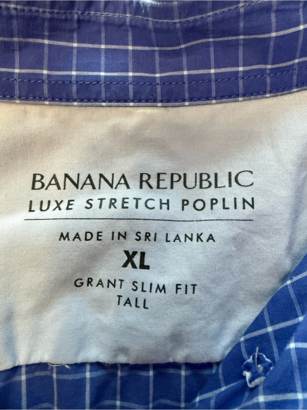 Banana Republic Grant Slim Fit Tall XL Poplin Blue Check Luxe Stretch Shirt